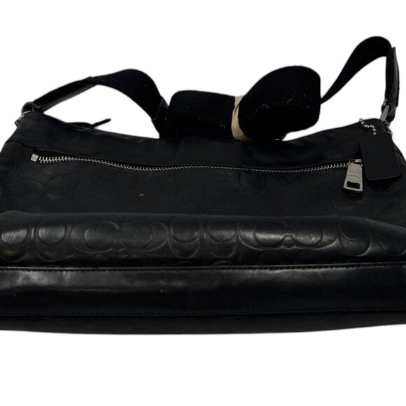 Coach Black Leather Signature Logo Charm Inner Pocket Zipper Crossbody Handbag - Picture 4 of 13